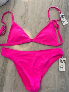 Hot Pink Ribbed Triangle Bikini